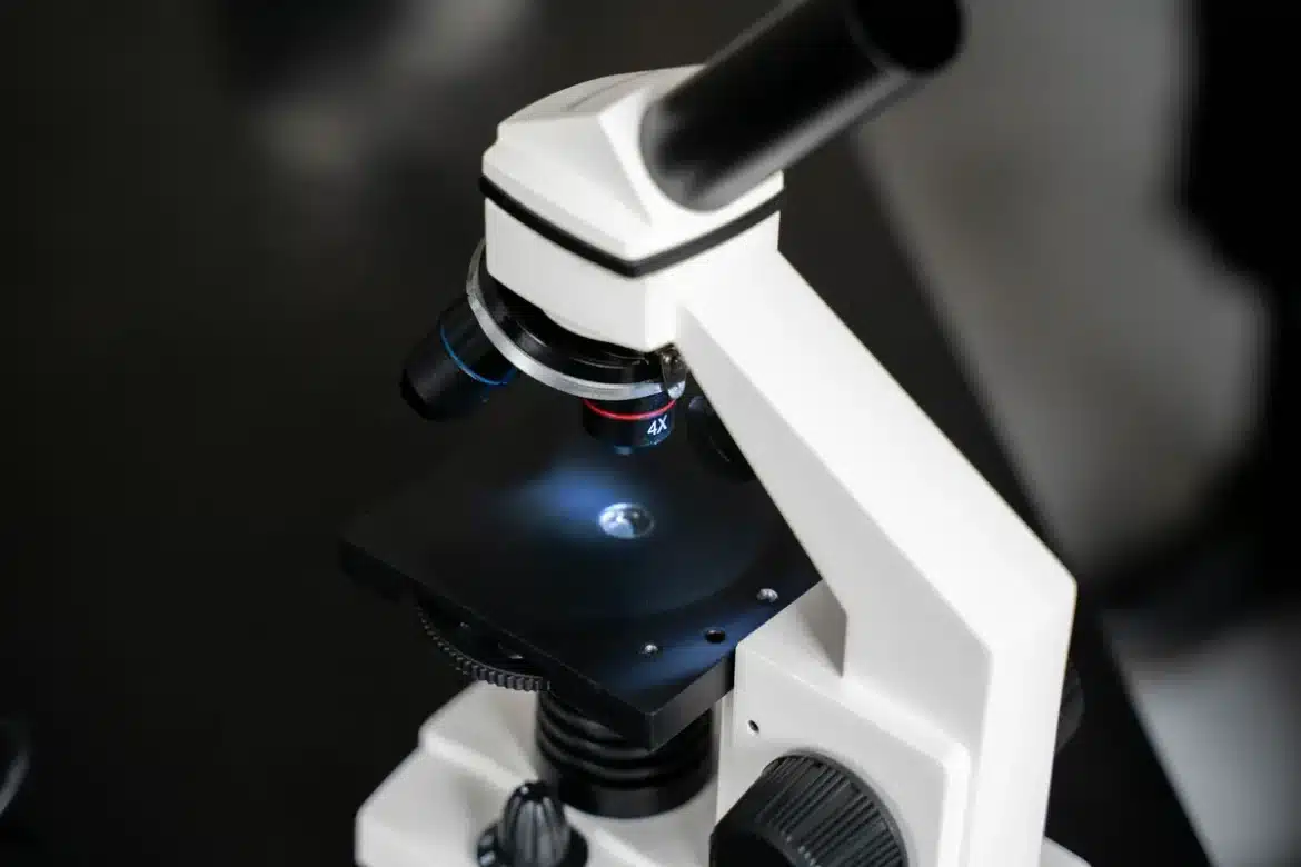 Gélules probiotiques translucides observées en gros plan sous lumière de laboratoire